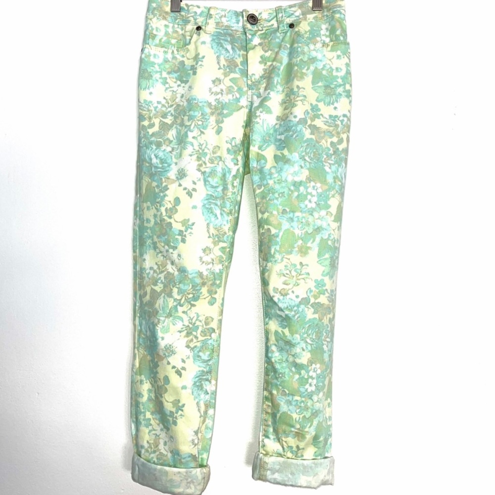 Mid rise floral print skinny jeans - Light yellow lime green and White